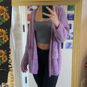 purple cardigan